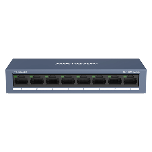 Switch HIKVISION cu 8 porturi 10/100 Mbps RJ45 DS-3E0108-O este soluția ideală pentru extinderea rețelei tale. Acest switch