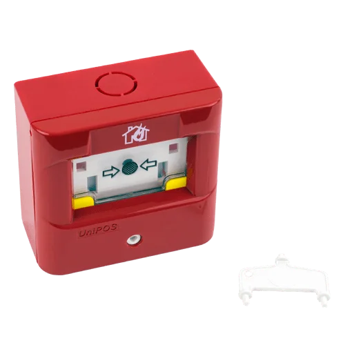 Buton adresabil de alarmare incendiu UNIPOS FD7150N, ideal pentru sisteme de siguranță. Design compact și robust, ușor de