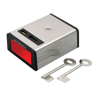 Buton de panică metalic cu retenție SECO-LARM SS-077Q ideal pentru sisteme de securitate. Design robust și durabil, acest