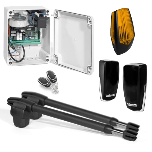 Kit automatizare poartă batantă MOTORLINE LINCE400-24V-KIT, ideal pentru porți de până la 2x3m. Acest sistem de 24V oferă o