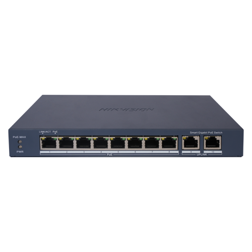 Switch 8 porturi PoE Gigabit HIKVISION DS-3E1510P-EI cu 2 porturi RJ45 și o putere totală de 110W oferă soluții eficiente