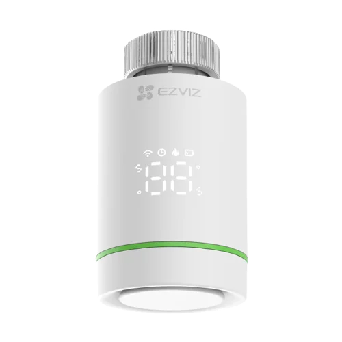 Termostat inteligent wireless pentru calorifer cu afișaj LED și precizie de 0.5°C, model EZVIZ CS-T55-R100-G. Optimizează-ți