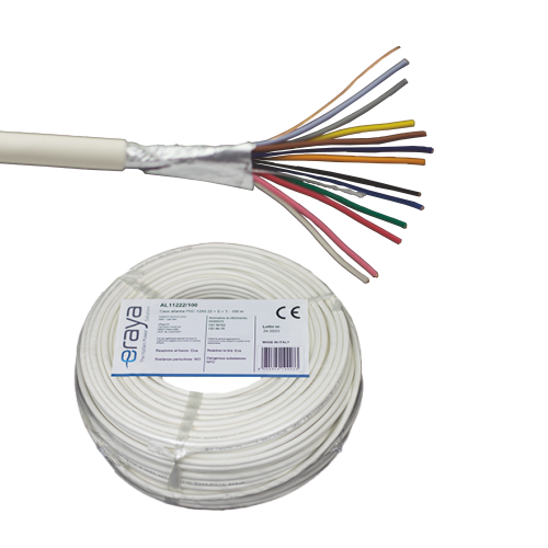 Cablu de alarmă cu 12 fire ecranate din cupru integral, lungime 100m, model eRaya AL11222-100. Ideal pentru instalații de