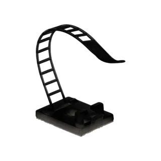 Suport plastic ajustabil pentru prindere cabluri, dimensiuni 25x18mm, autoadeziv, ideal pentru organizarea eficientă a