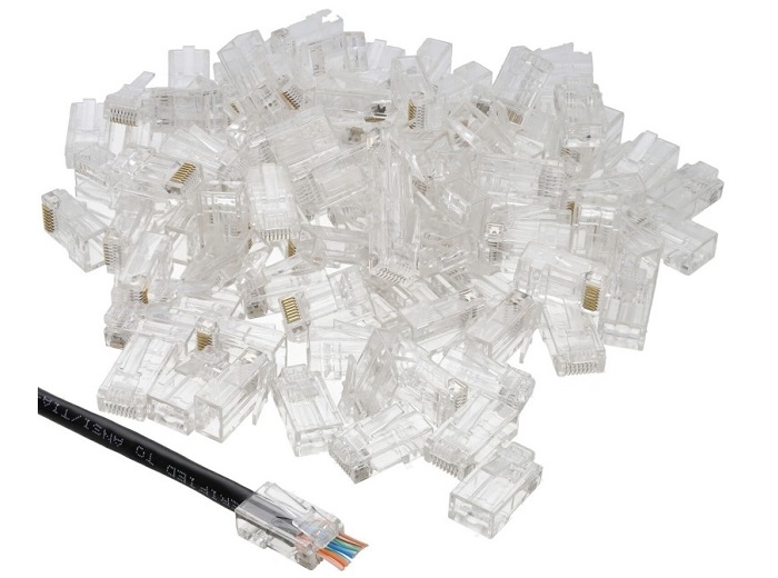 Mufa EZ UTP CAT6E RJ45 set 100 bucăți pentru conexiuni de rețea de înaltă viteză. Ideală pentru instalări de cabluri