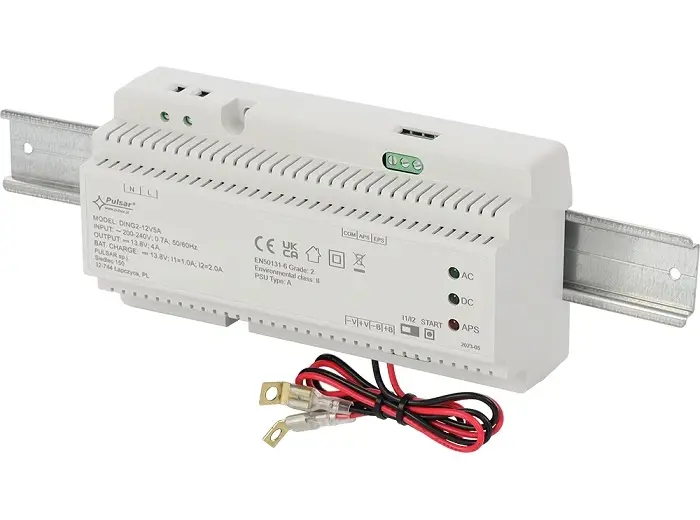 Sursa de alimentare DING 13.8V/5A, ideală pentru montaj pe șină DIN, model PULSAR DING2-12V5A, oferă o soluție eficientă și