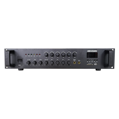 Amplificatorul Analog HIKVISION DS-QAE0A120G1-VB6 oferă o putere de 120W și suportă 6 zone, fiind ideal pentru amplificarea