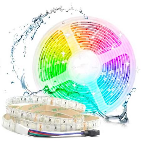 Banda LED RGB pentru exterior, cu 120 LED-uri pe metru, are un grad de protecție IP65, fiind perfectă pentru utilizări în