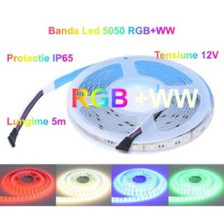 Banda LED RGBWW cu 300 LED-uri, lungime de 5 metri și grad de protecție IP65 este soluția perfectă pentru iluminatul