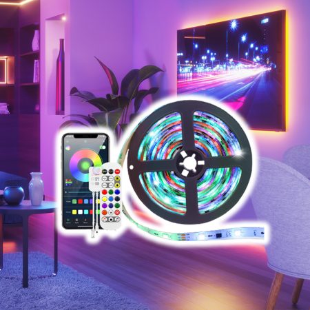 Kit Banda Led RGB TV cu Telecomandă și Bluetooth Q-18A055 oferă o iluminare ambientală personalizabilă pentru orice tip de