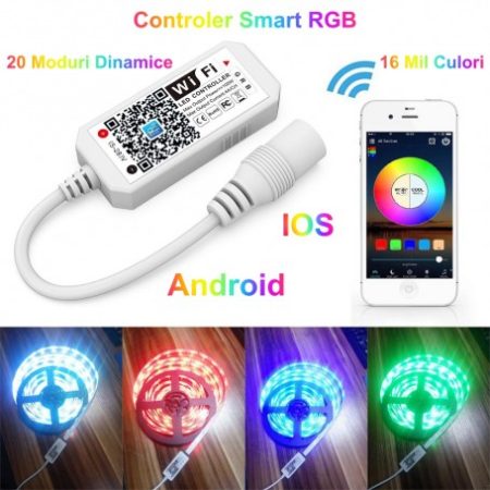 Mini-Controller LED RGB cu Wi-Fi 5-24V Q-18A097 este soluția perfectă pentru a controla iluminatul ambiental din casa ta.