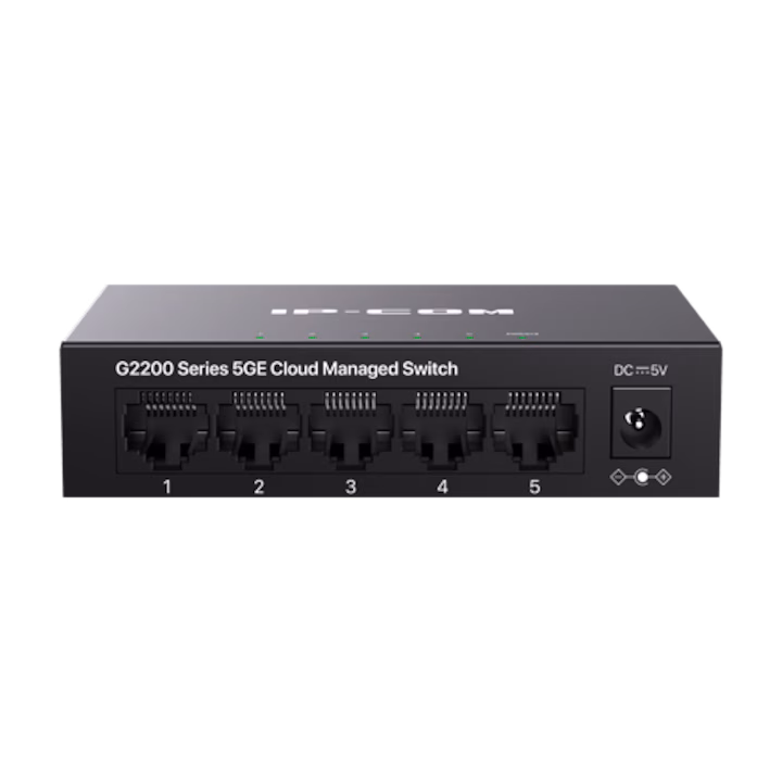 Switch 5 porturi Gigabit IP-COM G2205D cu management în cloud, ideal pentru rețele de birou sau acasă. Oferă viteze rapide