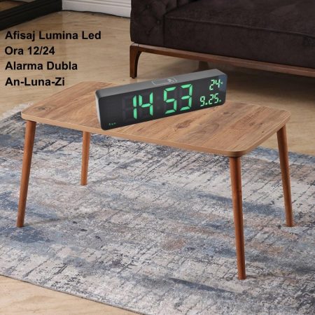 Ceas digital DS-6625 negru cu LED verde, design modern și elegant, ideal pentru utilizare zilnică. Ecran clar și ușor de