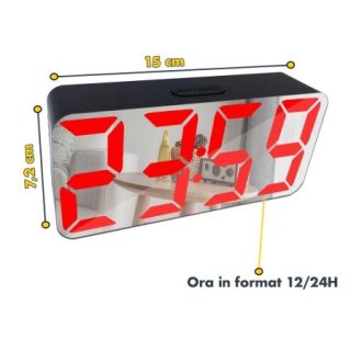 Ceas digital oglindă cu LED roșu, model Q-13B018, perfect pentru a adăuga un accent modern oricărei camere. Acest ceas