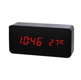 Ceas digital din lemn negru cu LED roșu Q-13B006, design elegant și modern, perfect pentru orice interior. Acest ceas oferă