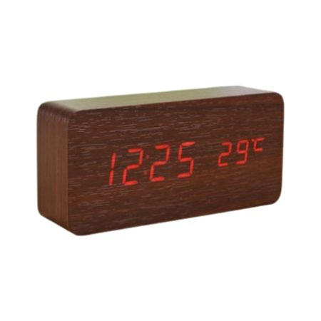 Ceas digital din lemn cu LED roșu 1299 - Q-13B004, un accesoriu elegant și modern pentru orice interior. Designul său din