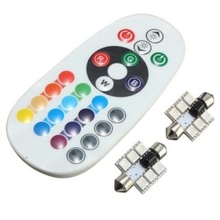 LED Auto RGB cu Telecomanda, Soclu Feston 36mm, Set 2 Buc - Q-1F024