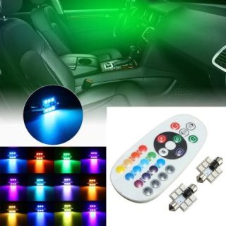 LED Auto RGB cu Telecomanda, 41mm, Set 2 Buc - Q-1F026, Iluminare Ambientala Colorata