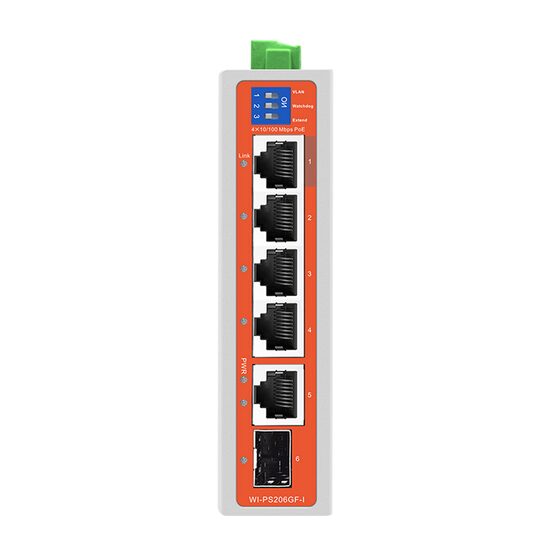 Switch Industrial 4 Porturi Extended PoE, 4 kV Protecție, WI-PS206GF-I V2 Wi-Tek