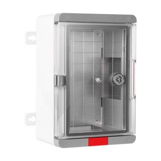 Cutie distributie IP67 din ABS gri, usa transparenta, placa metalica, 200x300x130 mm - PLASTIM PS203013