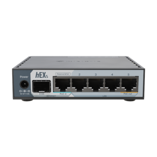 Router hEX, 5 porturi RJ45 Gigabit, 1 x SFP 2.5G, 1 x PoE Out, USB, PoE In - MikroTik E60iUGS