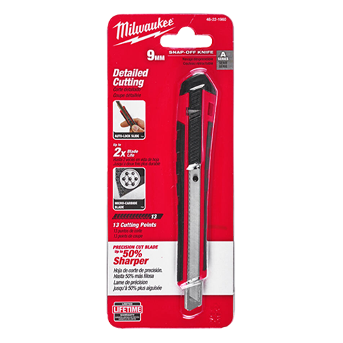 Cutter cu lama segmentata de 9mm, tip Snap Knives, sistem de autoblocare - Milwaukee MLWK-48221960