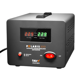 Regulator de tensiune cu servomotor, 500VA, tensiune la intrare 150-260V, delay 6-180s - TSY Power AVR-POLARIS-500VA