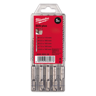 Set de 5 burghie SDS-PLUS M2, Ø5.5x110, Ø5.5X160, Ø6x160, Ø7x160, Ø8x160 - Milwaukee MLWK-4932352834
