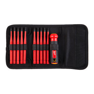Set profesional de surubelnite izolate 10-in-1, biti gravati, tija subtire, 1000V - Milwaukee MLWK-4932493657