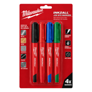 Set 4 markere INKZALL, varf 1mm, pentru suprafete umede/uleioase, multicolor - Milwaukee MLWK-48223106