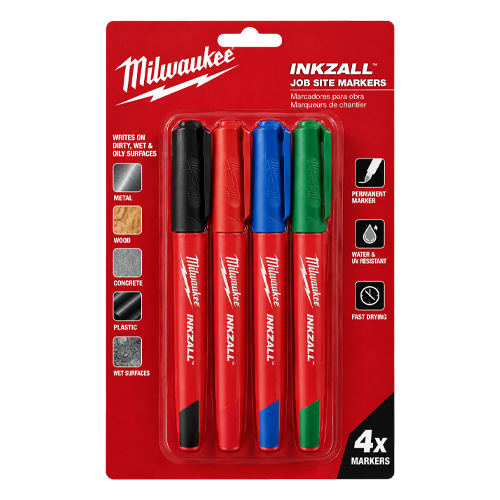 Set 4 markere INKZALL, varf 1mm, pentru suprafete umede/uleioase, multicolor - Milwaukee MLWK-48223106